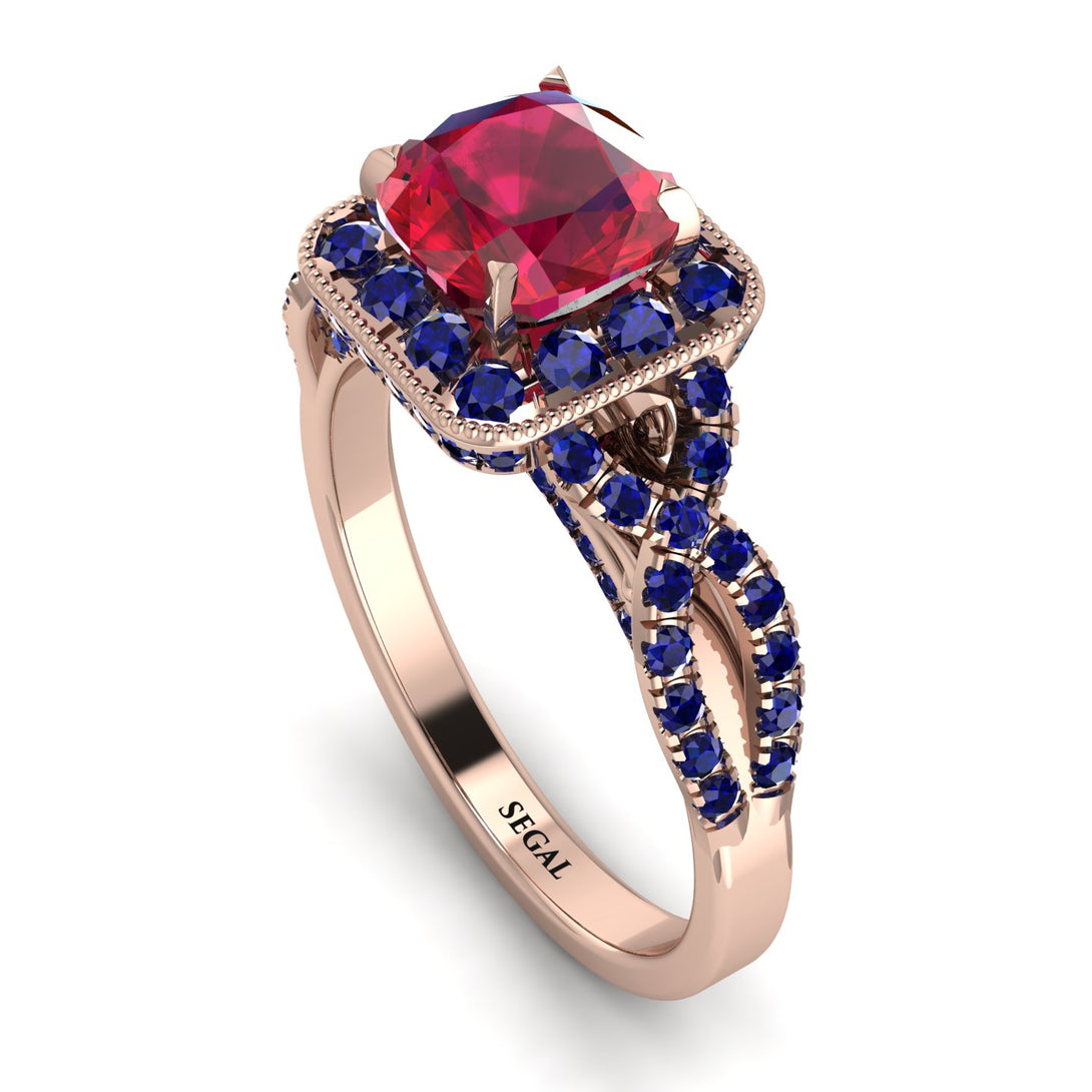 Cushion Cut Ruby Milgrain Engagement Ring - Adelyn No. 71