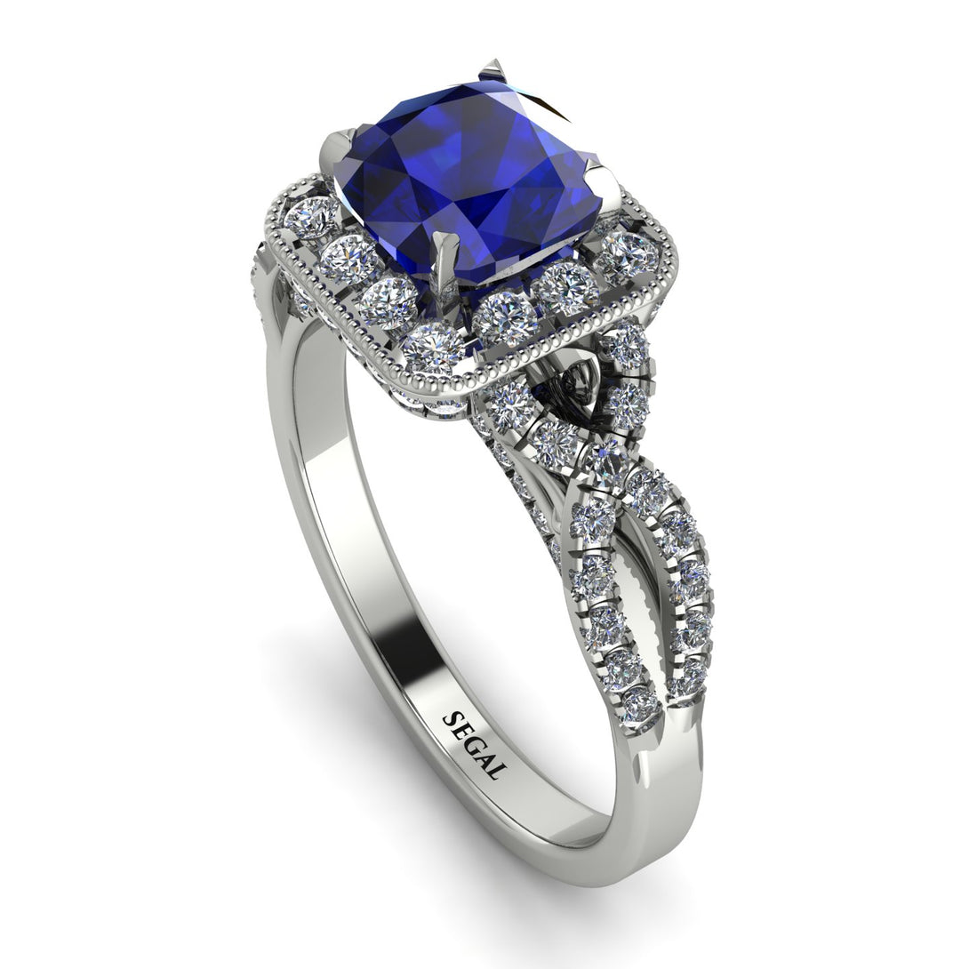 Cushion Cut Sapphire Milgrain Engagement Ring - Adelyn No. 15
