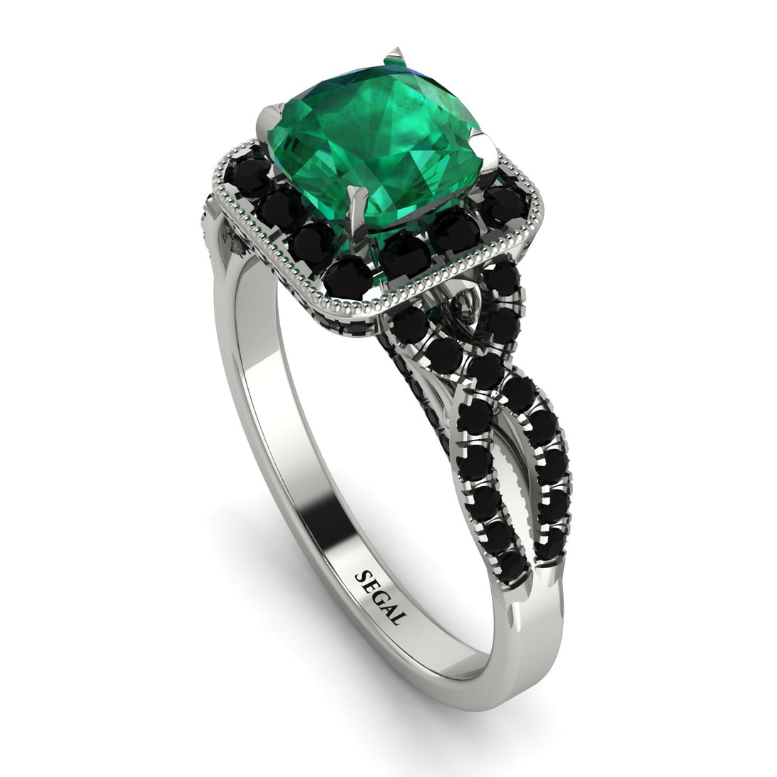 Cushion Cut Emerald Milgrain Engagement Ring - Adelyn No. 36