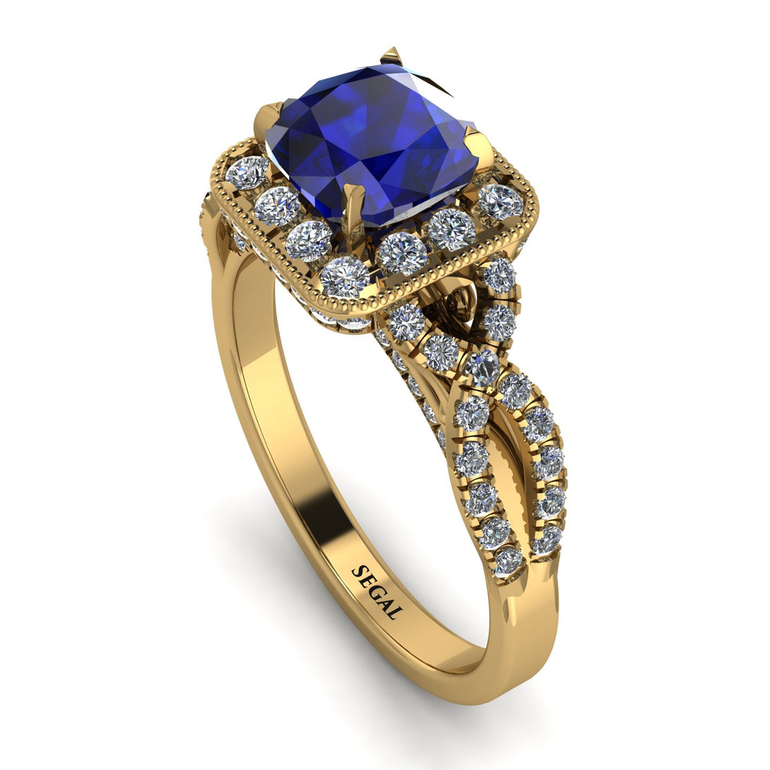 Cushion Cut Sapphire Milgrain Engagement Ring - Adelyn No. 13