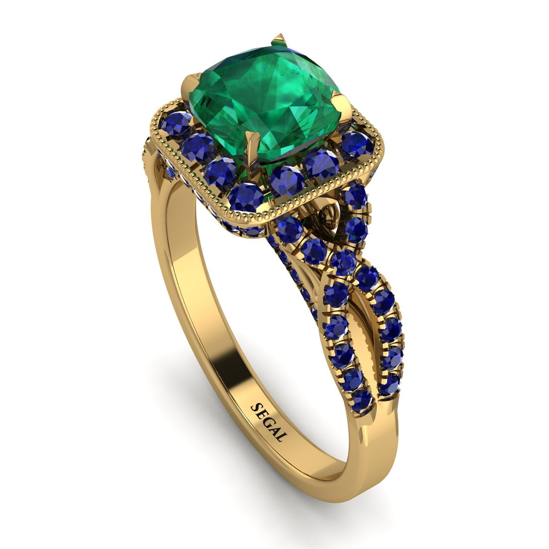 Cushion Cut Emerald Milgrain Engagement Ring - Adelyn No. 64