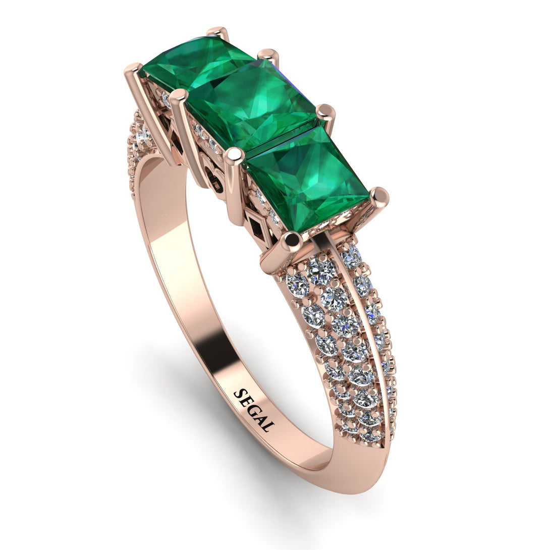 3 Stones Princess Emerald Ring - Rebecca No. 5