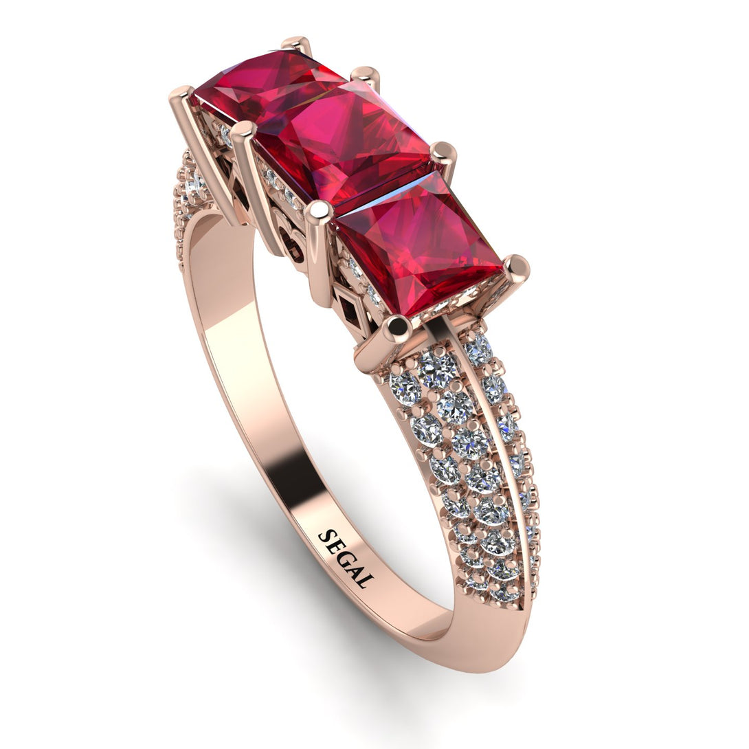 3 Stones Princess Ruby Ring - Rebecca No. 11