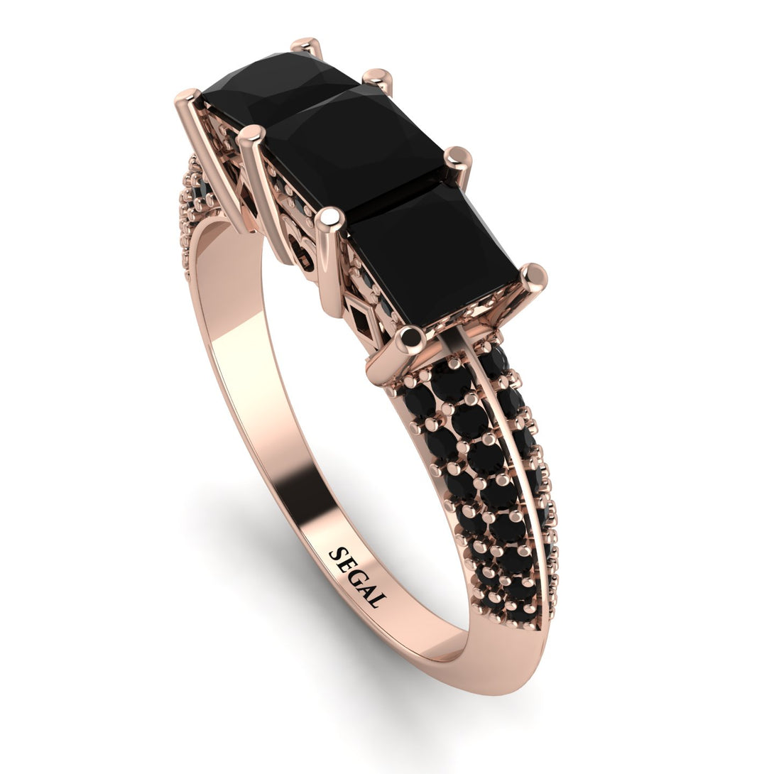 3 Stones Princess Black Diamond Ring - Rebecca No. 38