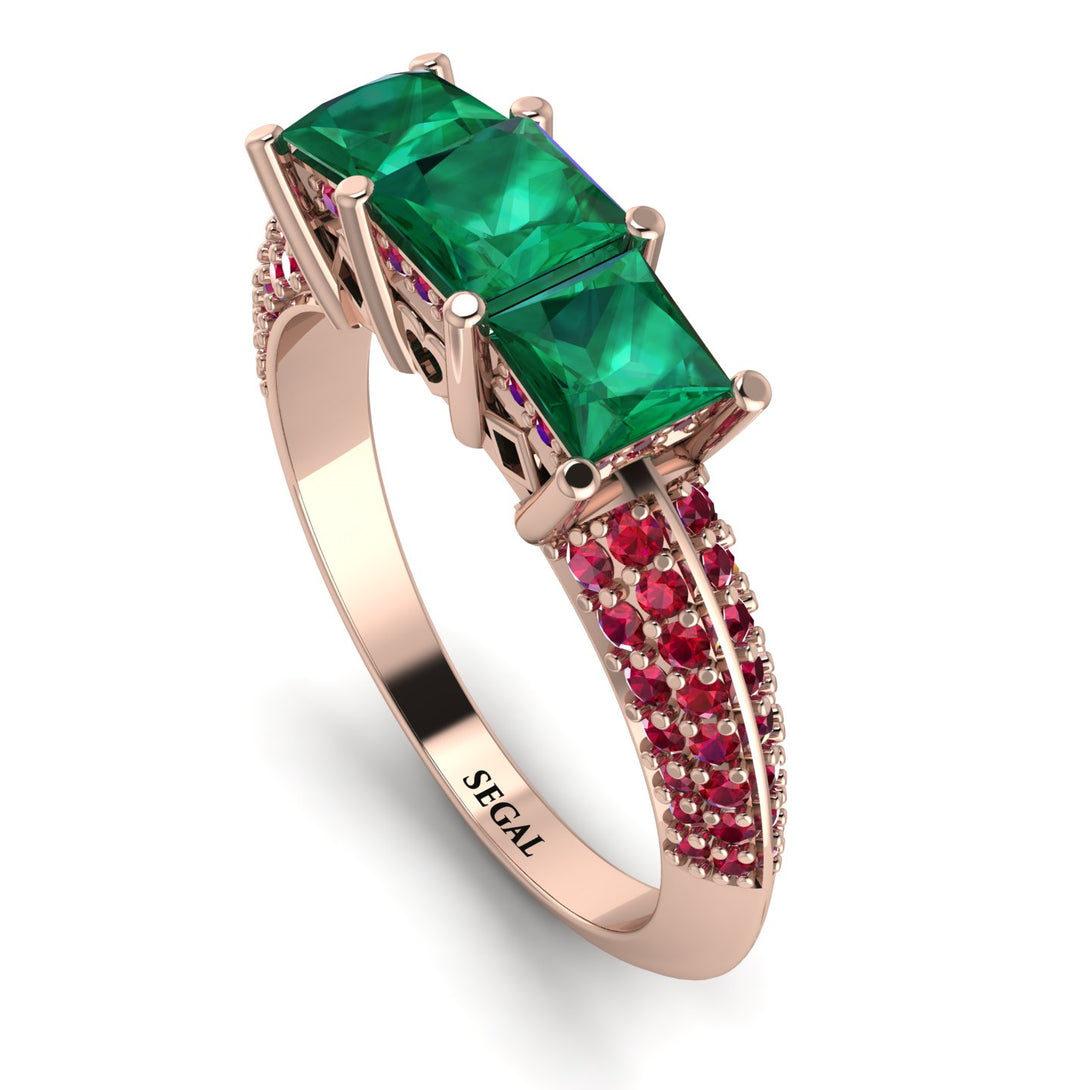 3 Stones Princess Emerald Ring - Rebecca No. 50
