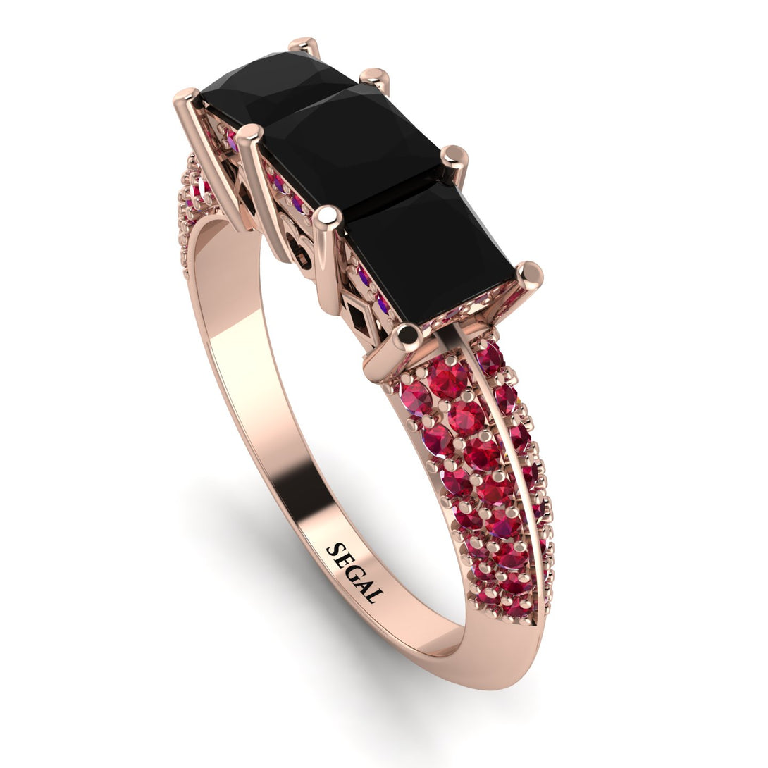 3 Stones Princess Black Diamond Ring - Rebecca No. 53