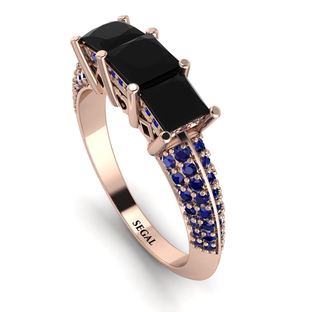3 Stones Princess Black Diamond Ring - Rebecca No. 68