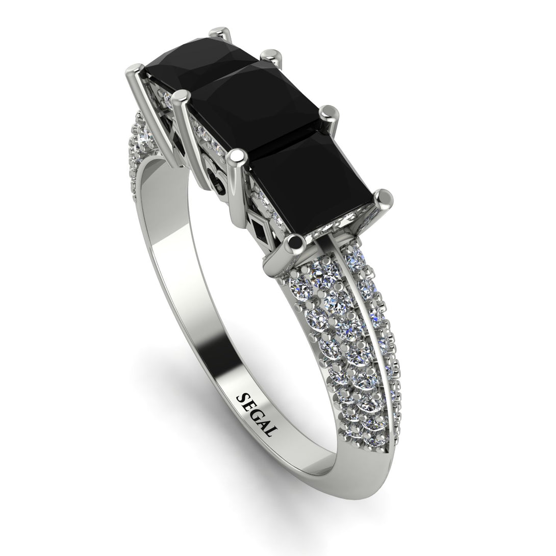 3 Stones Princess Black Diamond Ring - Rebecca No. 9