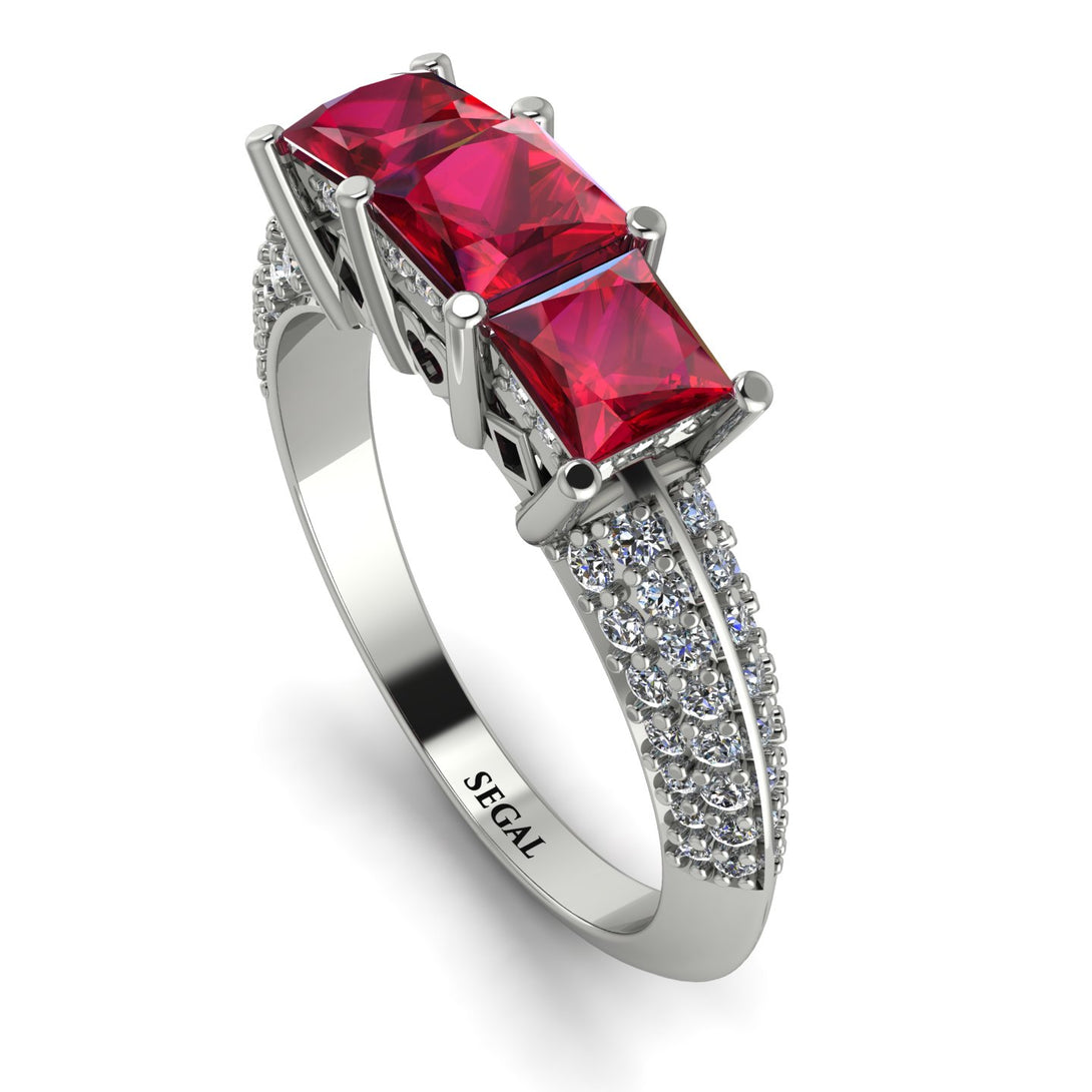 3 Stones Princess Ruby Ring - Rebecca No. 12