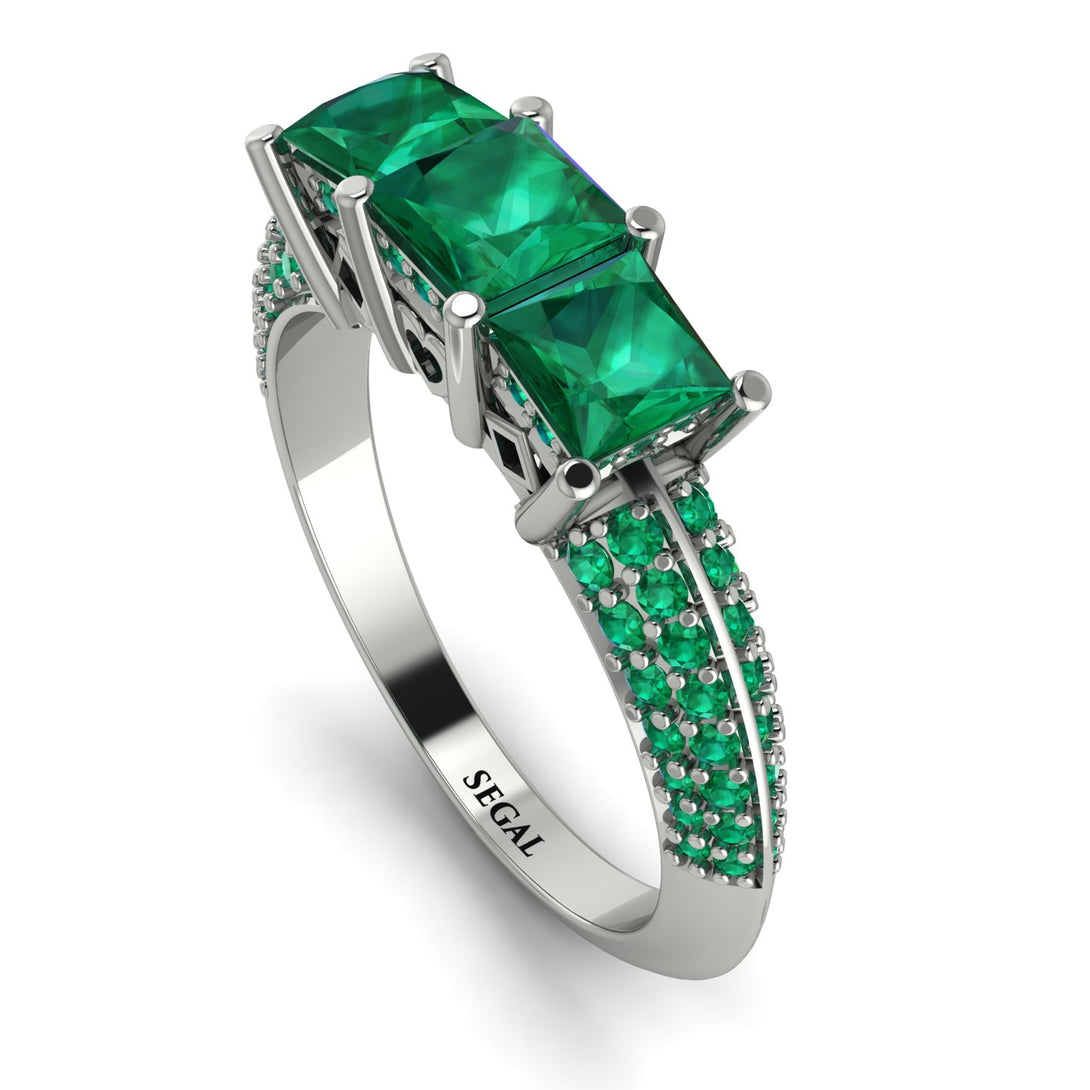 3 Stones Princess Emerald Ring - Rebecca No. 21
