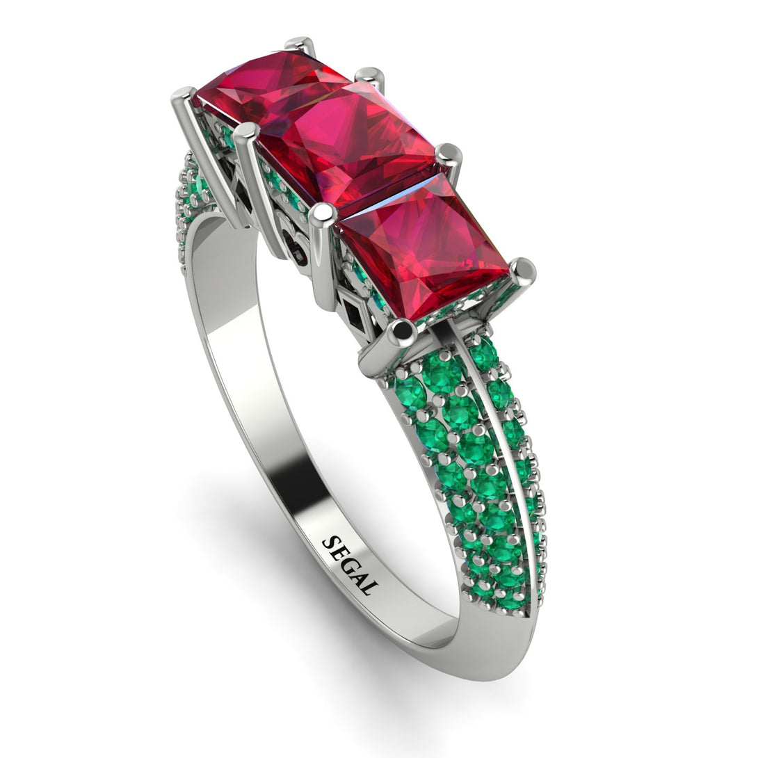 3 Stones Princess Ruby Ring - Rebecca No. 27