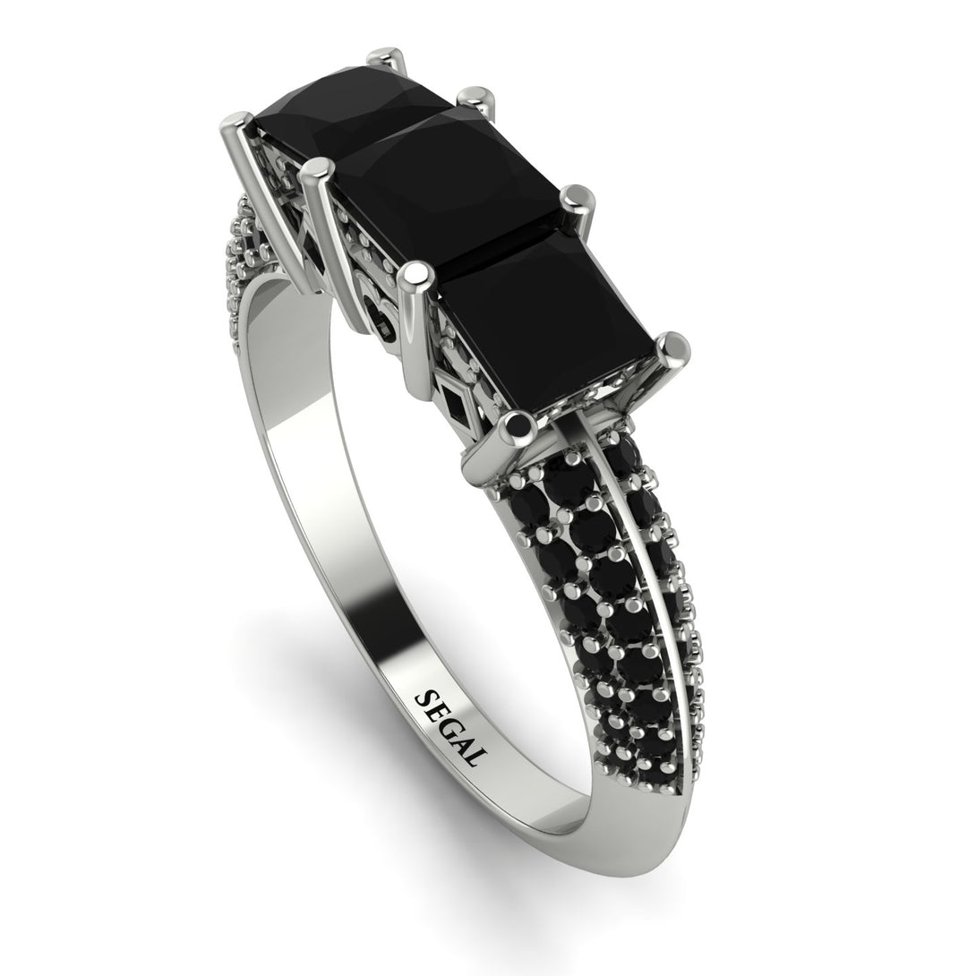 3 Stones Princess Black Diamond Ring - Rebecca No. 39