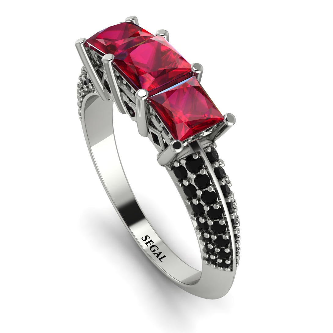 3 Stones Princess Ruby Ring - Rebecca No. 42