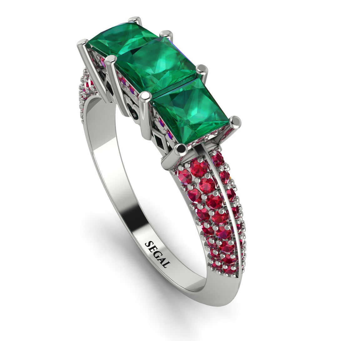 3 Stones Princess Emerald Ring - Rebecca No. 51