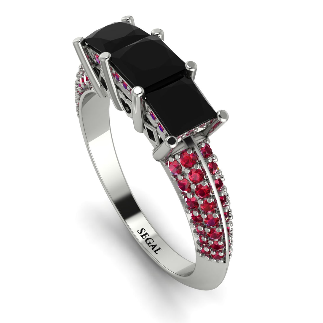 3 Stones Princess Black Diamond Ring - Rebecca No. 54