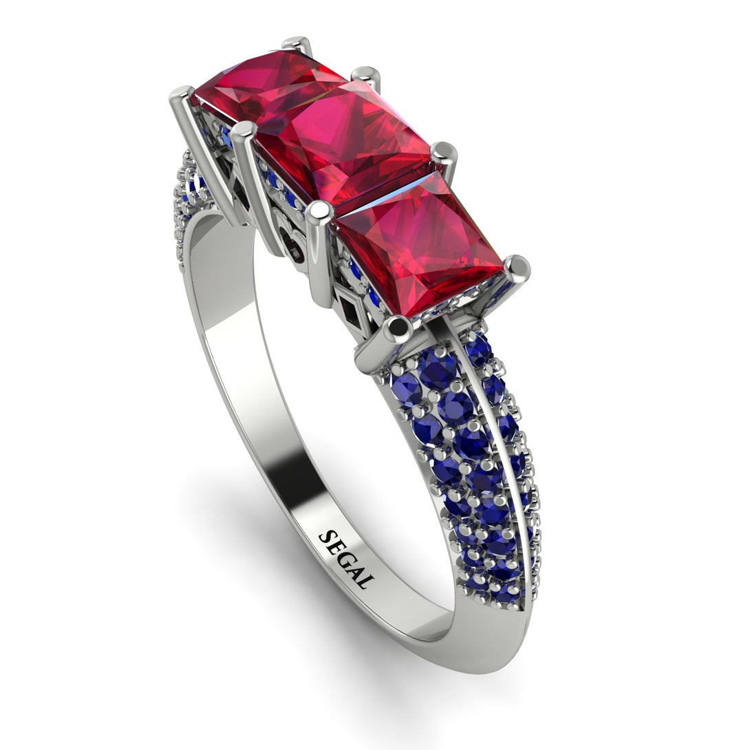 3 Stones Princess Ruby Ring - Rebecca No. 72