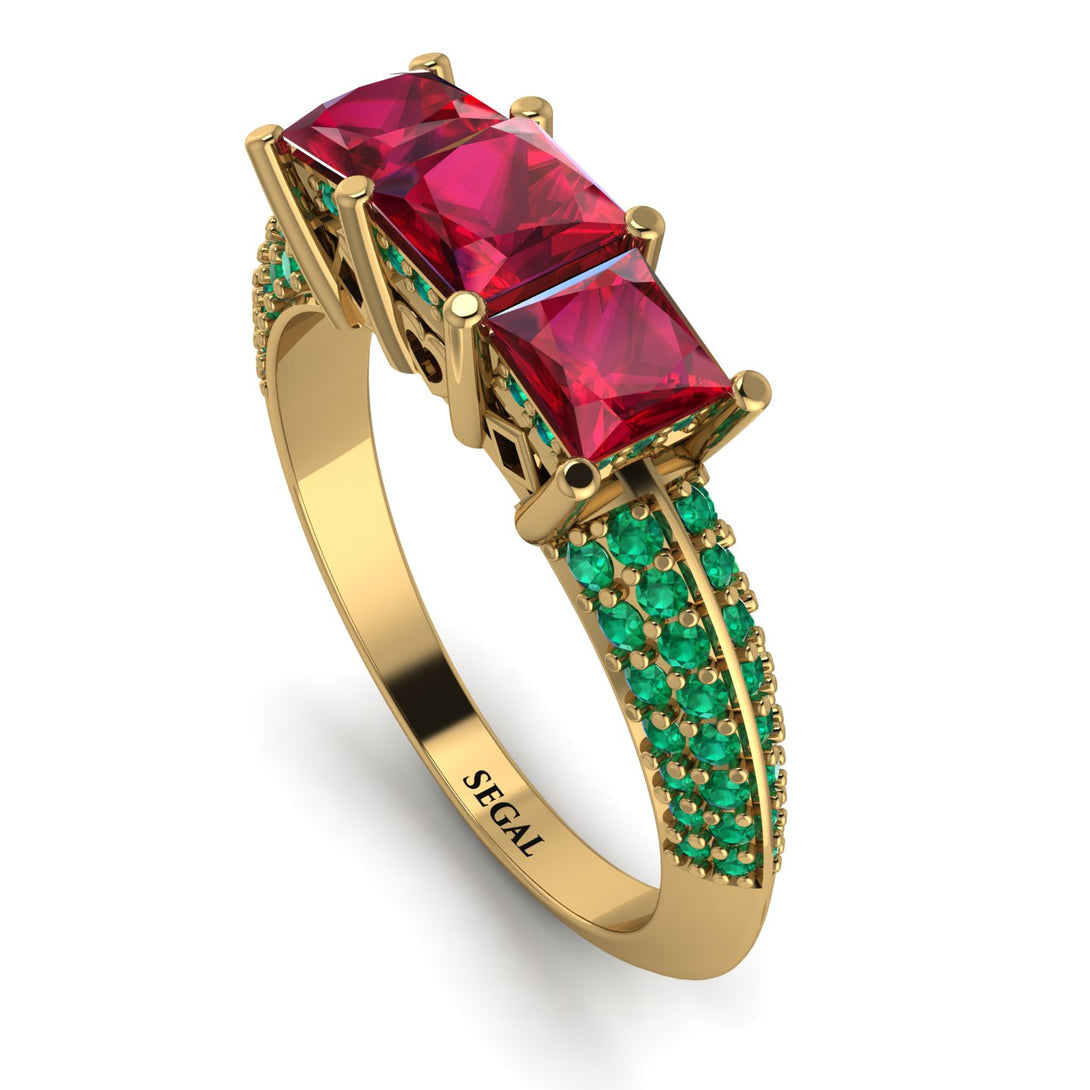 3 Stones Princess Ruby Ring - Rebecca No. 25