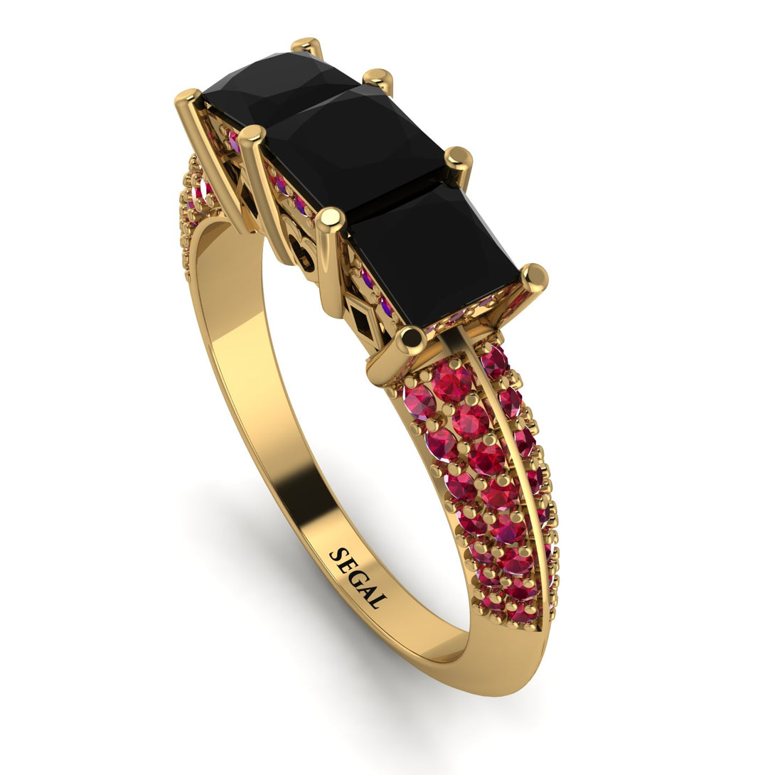 3 Stones Princess Black Diamond Ring - Rebecca No. 52