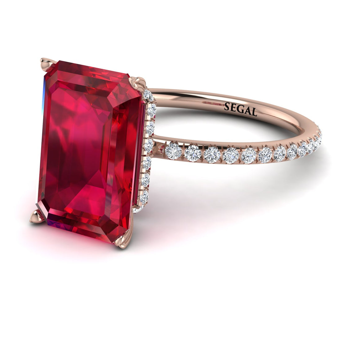 Hidden Halo Emerald Cut Ruby Engagement Ring - Melodi No. 11