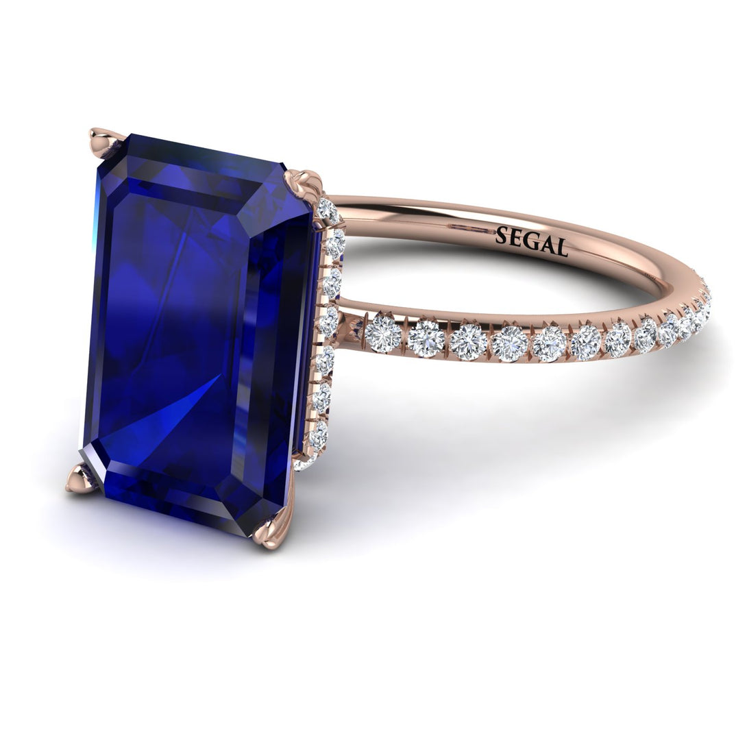 Hidden Halo Emerald Cut Sapphire Engagement Ring - Melodi No. 14