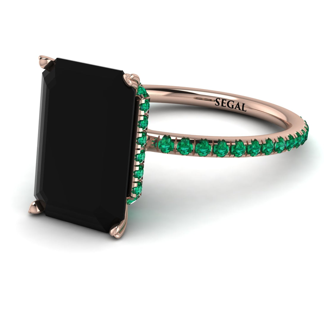 Hidden Halo Emerald Cut Black Diamond Engagement Ring - Melodi No. 23