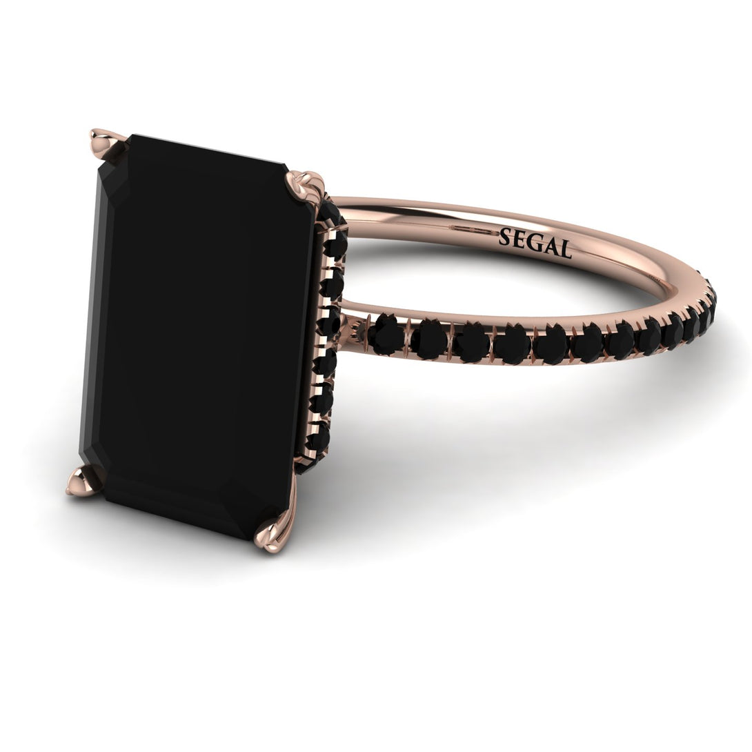 Hidden Halo Emerald Cut Black Diamond Engagement Ring - Melodi No. 38