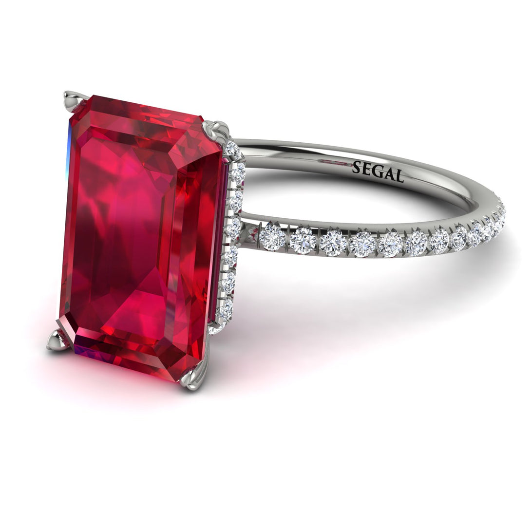Hidden Halo Emerald Cut Ruby Engagement Ring - Melodi No. 12