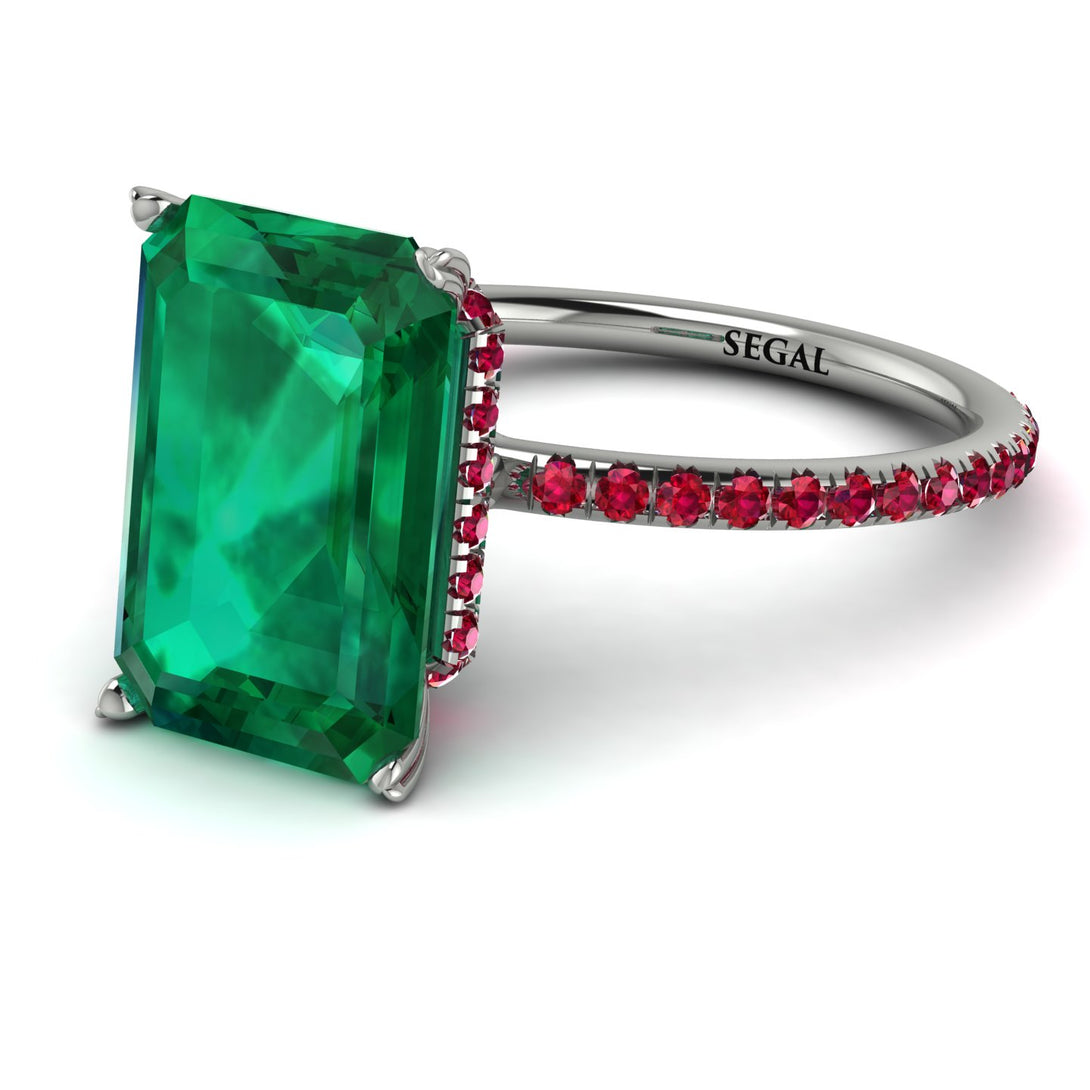 Hidden Halo Emerald Cut Emerald Engagement Ring - Melodi No. 51