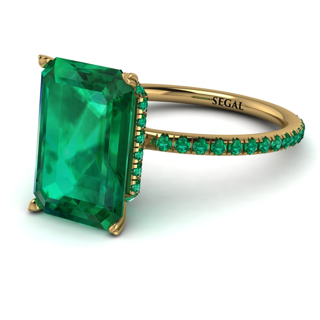 Hidden Halo Emerald Cut Emerald Engagement Ring - Melodi No. 19