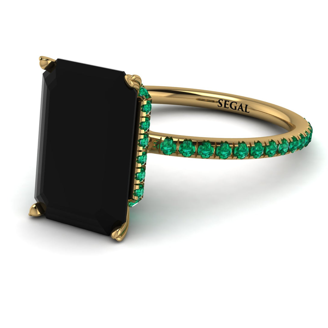Hidden Halo Emerald Cut Black Diamond Engagement Ring - Melodi No. 22