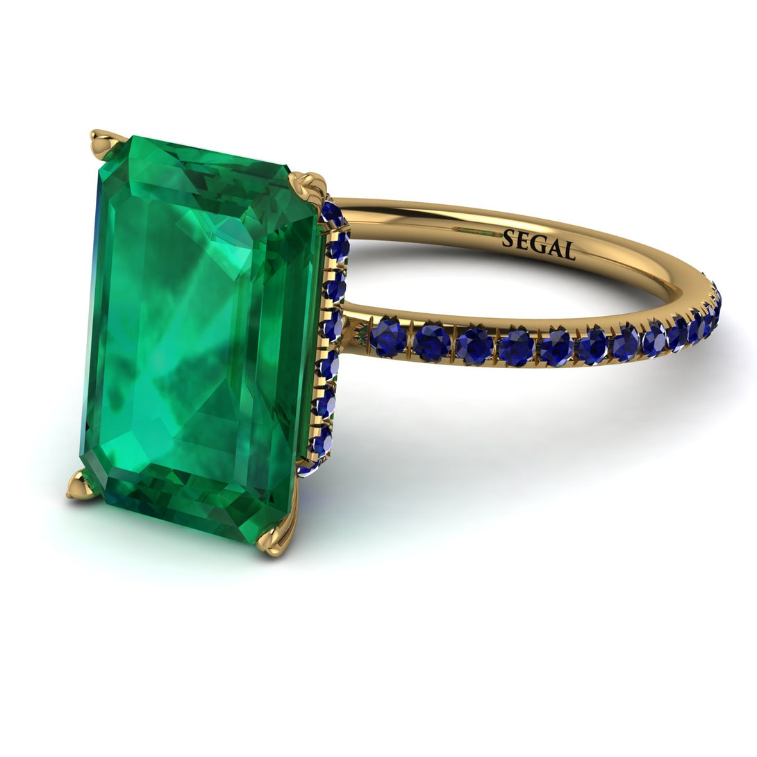 Hidden Halo Emerald Cut Emerald Engagement Ring - Melodi No. 64