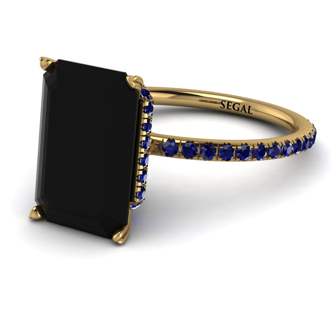 Hidden Halo Emerald Cut Black Diamond Engagement Ring - Melodi No. 67