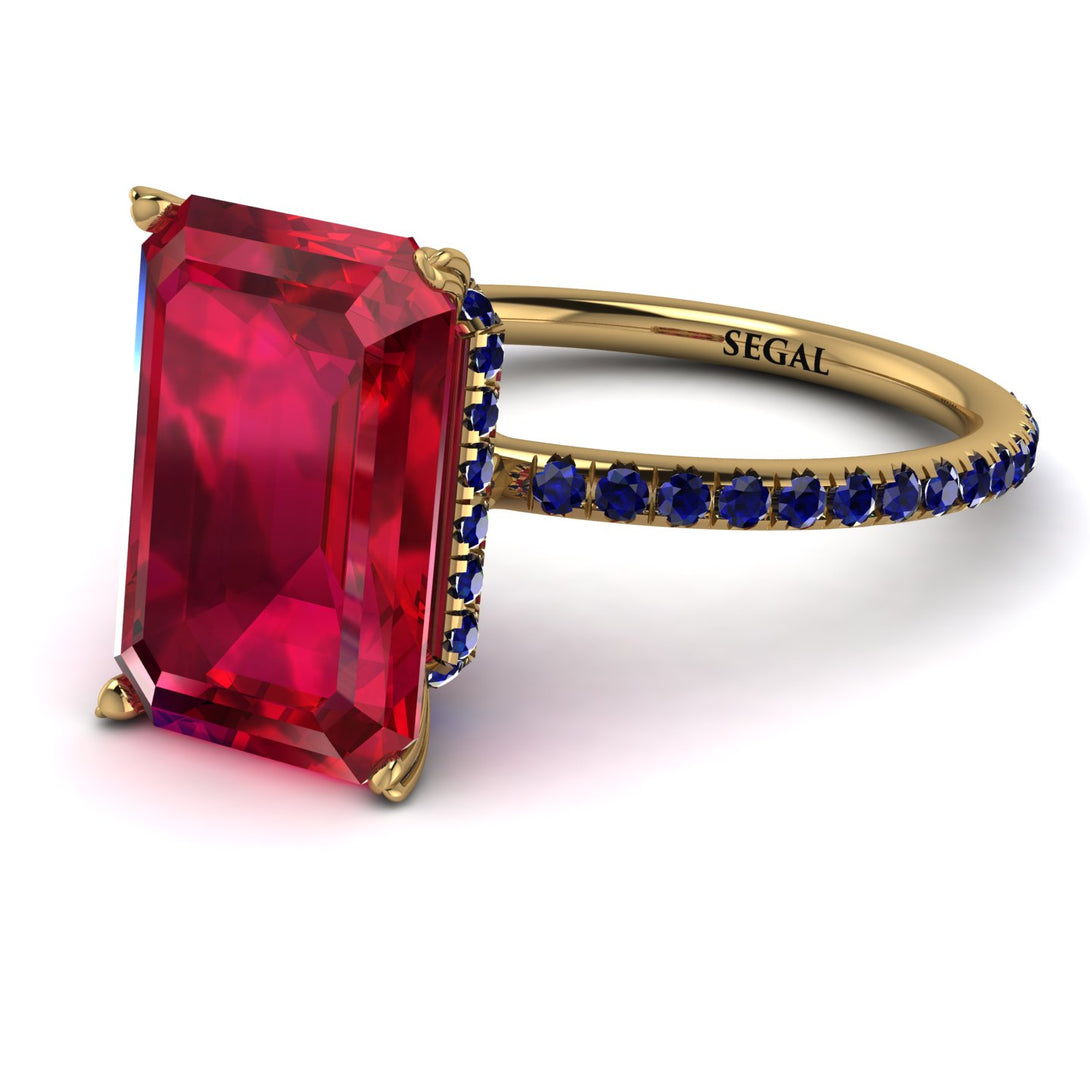 Hidden Halo Emerald Cut Ruby Engagement Ring - Melodi No. 70