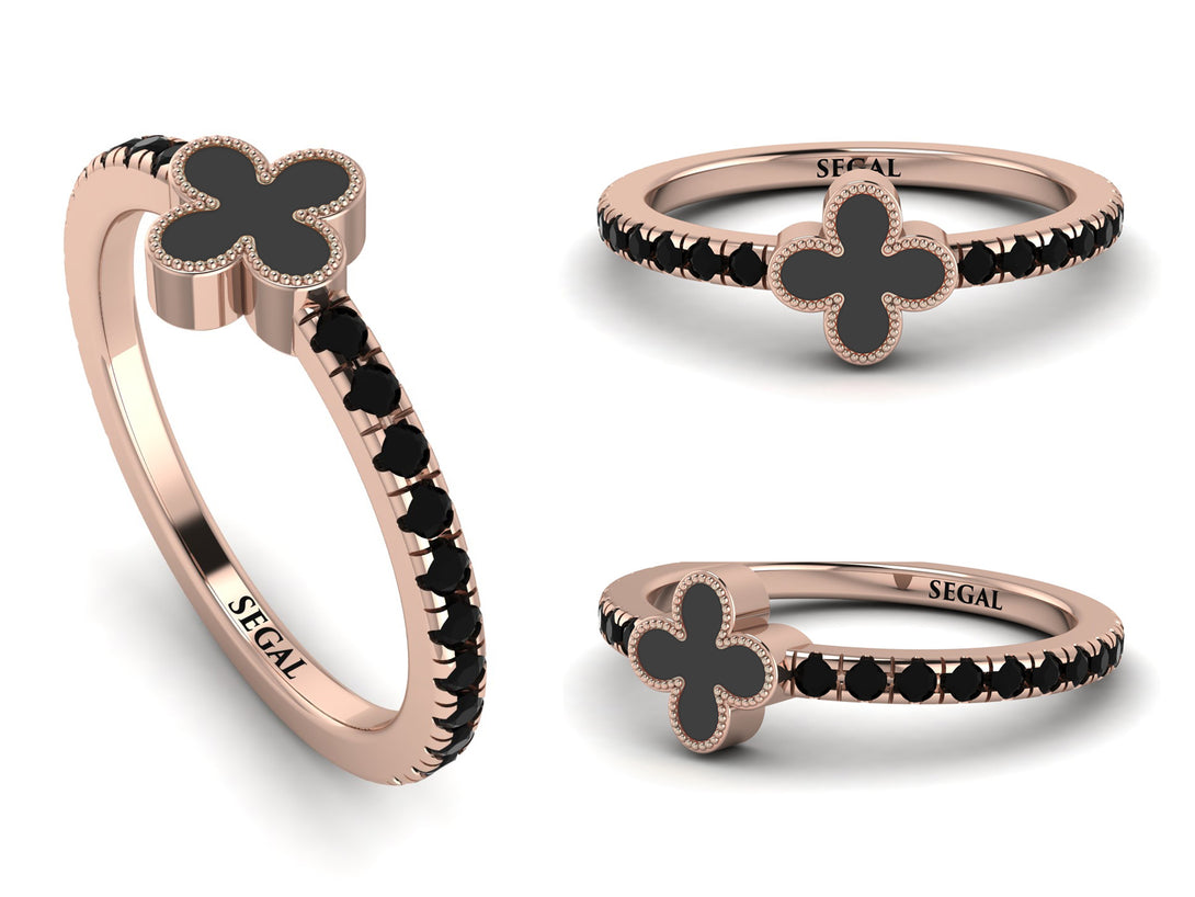 Elegant Enamel Clover Black Diamond Ring - Clover No. 8