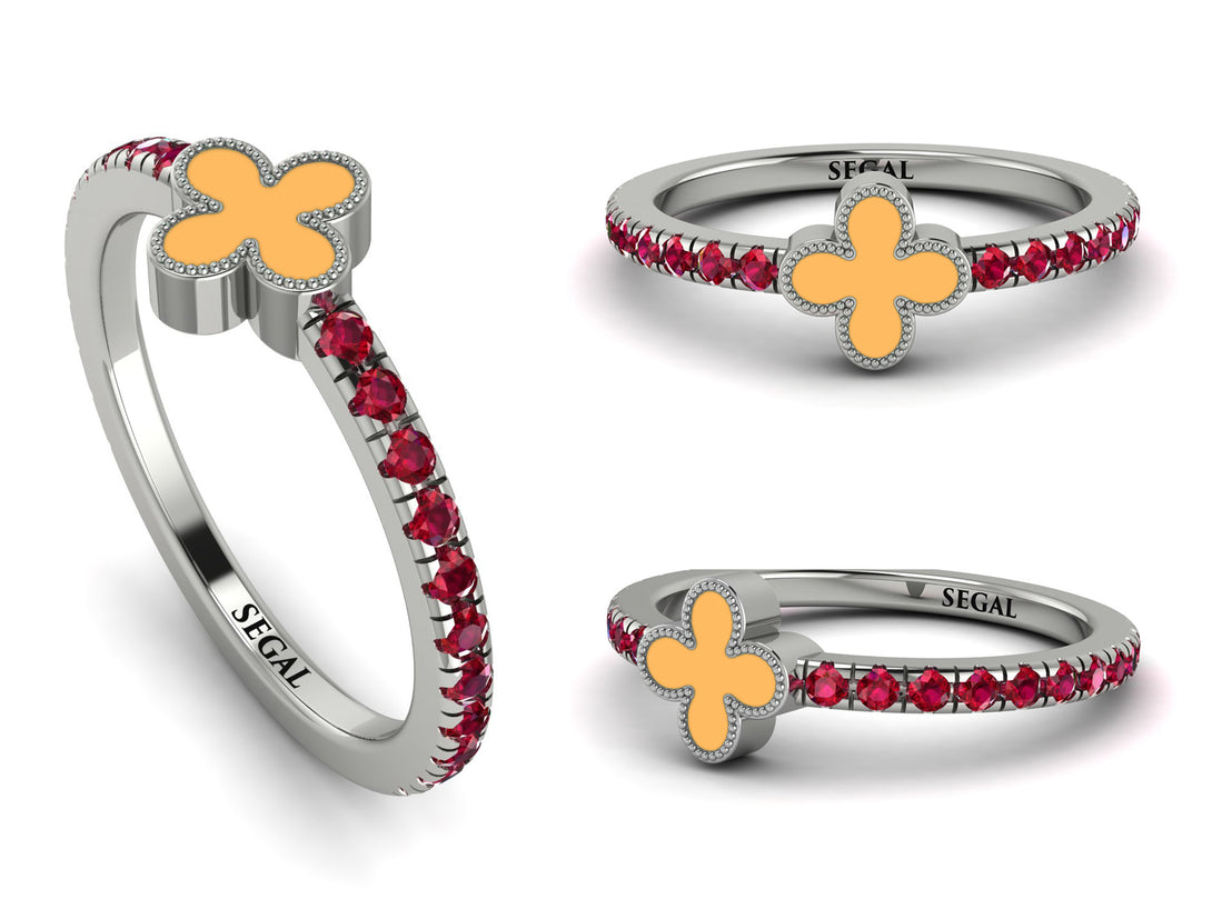 Elegant Enamel Clover Ruby Ring - Clover No. 12