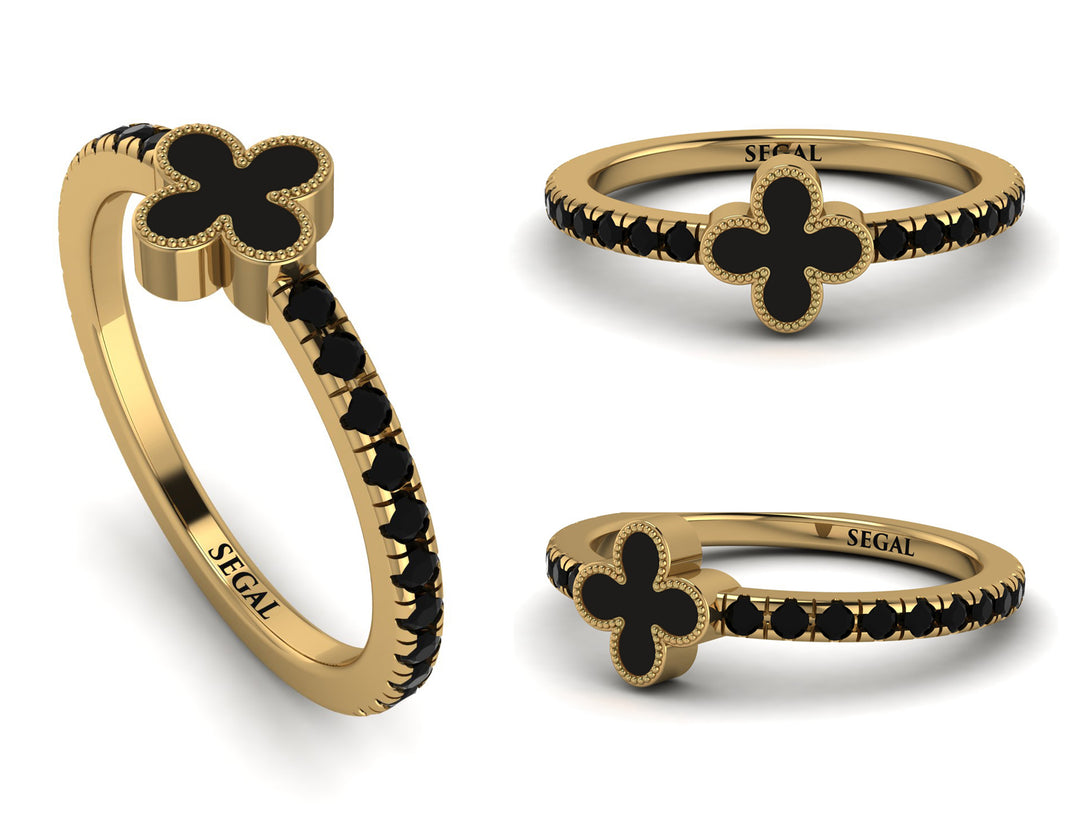 Elegant Enamel Clover Black Diamond Ring - Clover No. 7