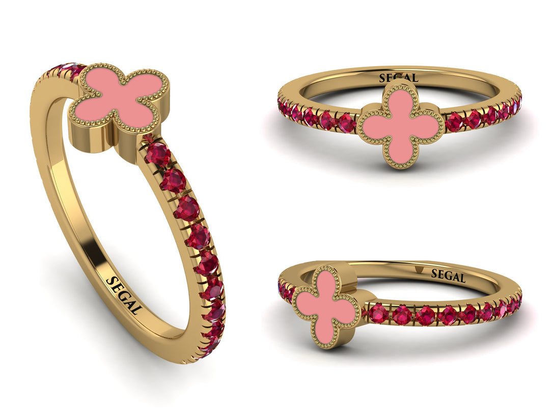 Elegant Enamel Clover Ruby Ring - Clover No. 10