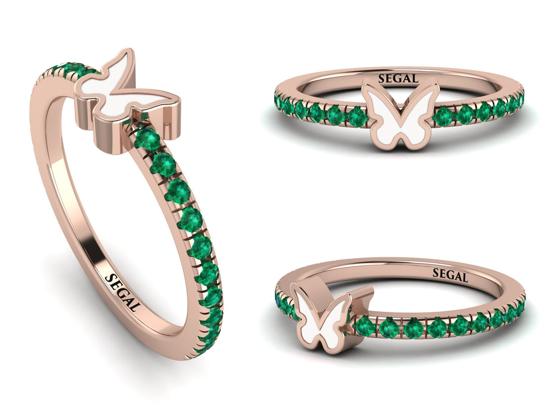 Elegant Enamel Butterfly Emerald Ring - Butterfly No. 5