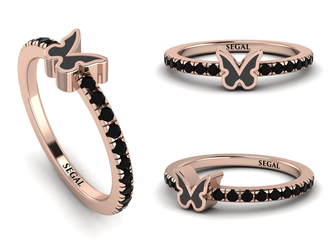 Elegant Enamel Butterfly Black Diamond Ring - Butterfly No. 8