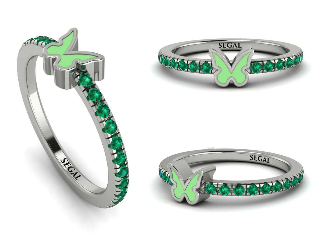 Elegant Enamel Butterfly Emerald Ring - Butterfly No. 6