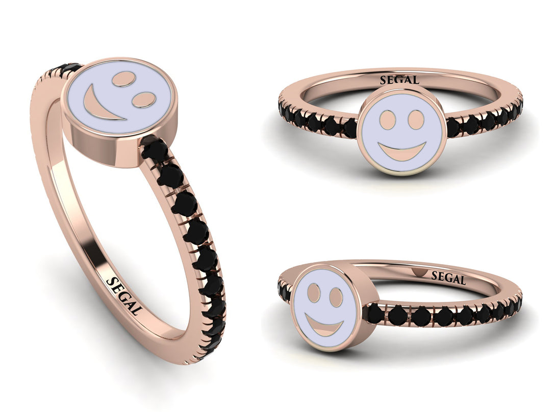 Elegant Enamel Smile Black Diamond Ring - Smile No. 8