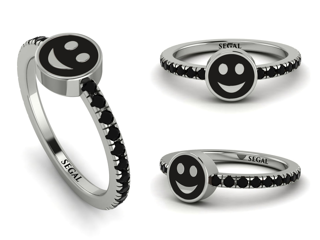 Elegant Enamel Smile Black Diamond Ring - Smile No. 9