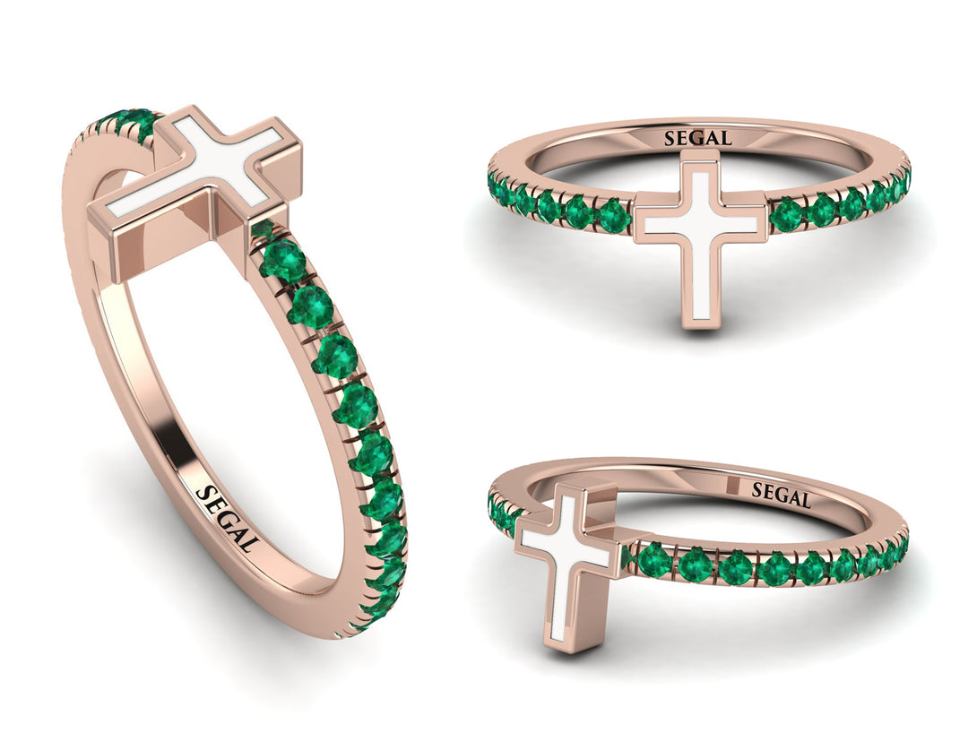 Elegant Enamel Cross Emerald Ring - Cross No. 5