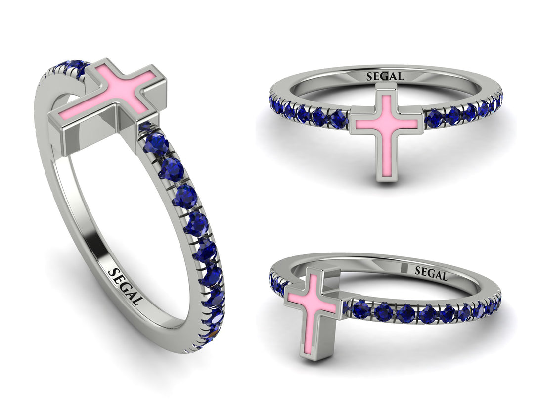 Elegant Enamel Cross Sapphire Ring - Cross No. 15