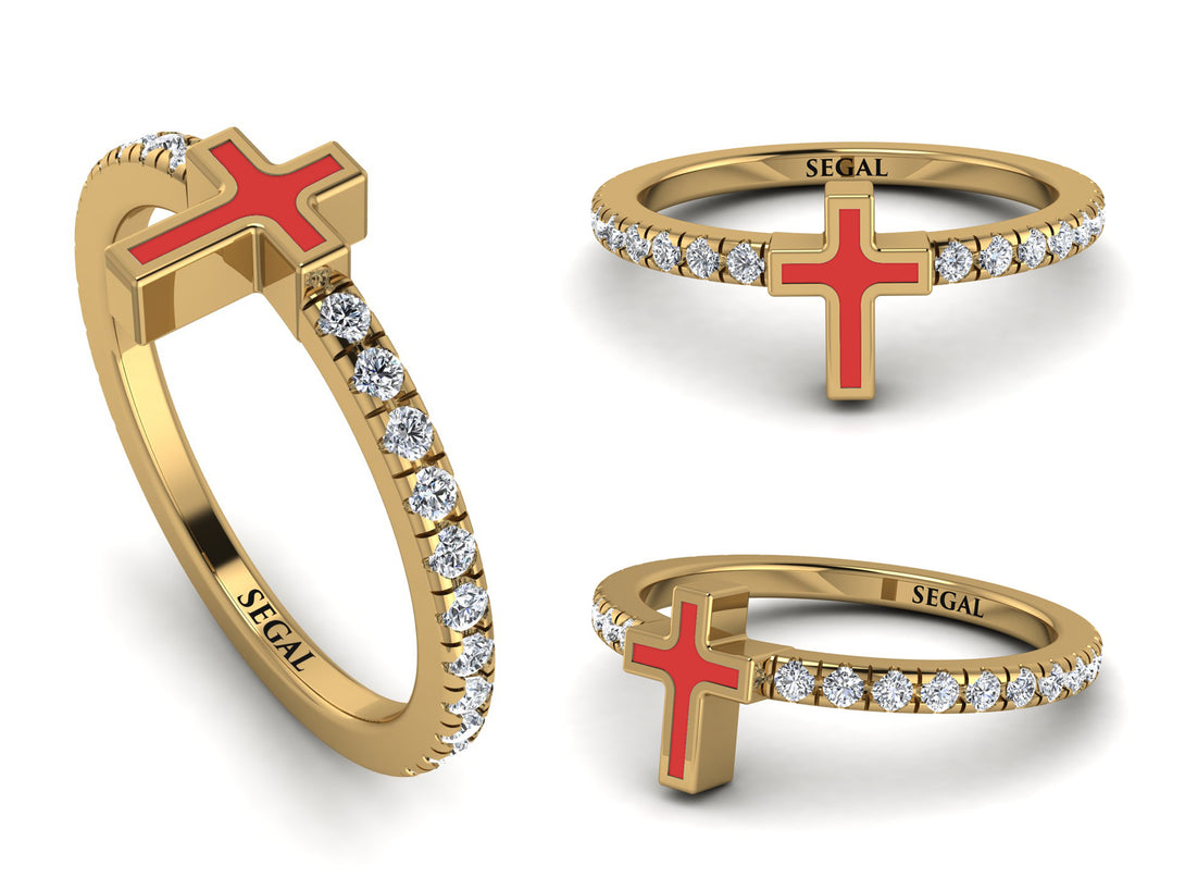 Elegant Enamel Cross Diamond Ring - Cross No. 1