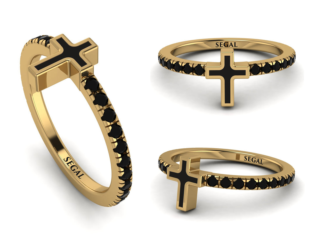 Elegant Enamel Cross Black Diamond Ring - Cross No. 7