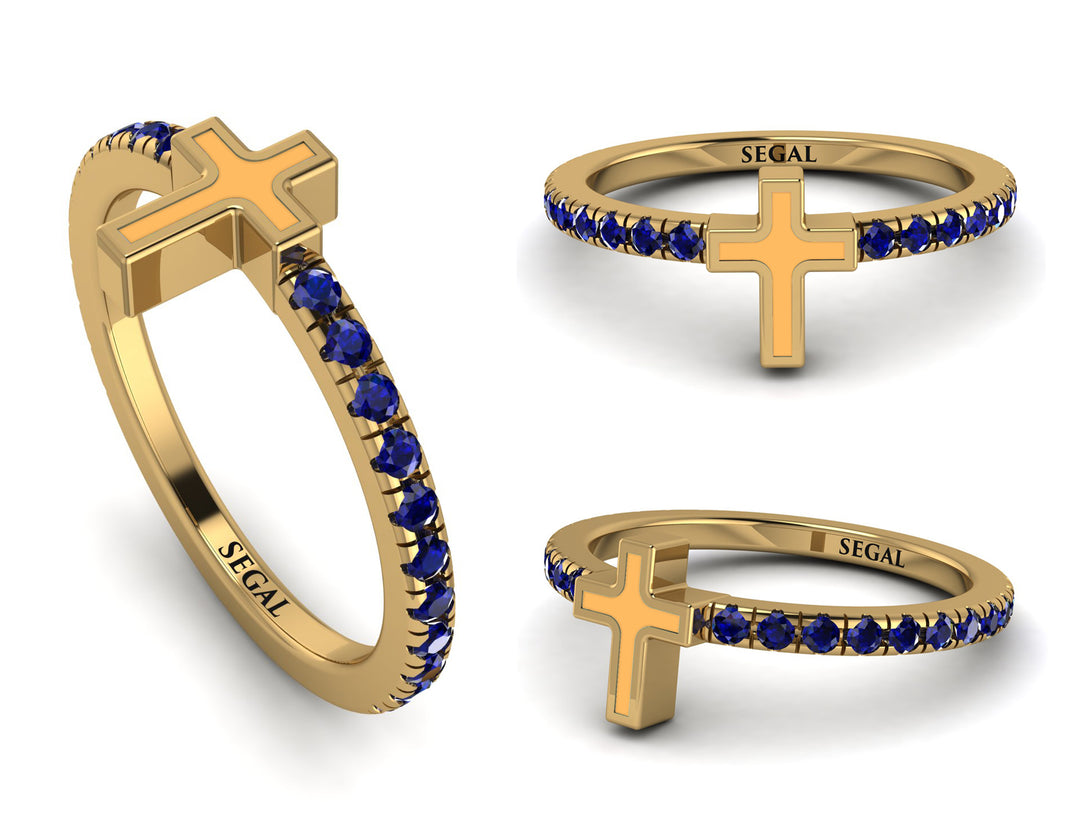 Elegant Enamel Cross Sapphire Ring - Cross No. 13