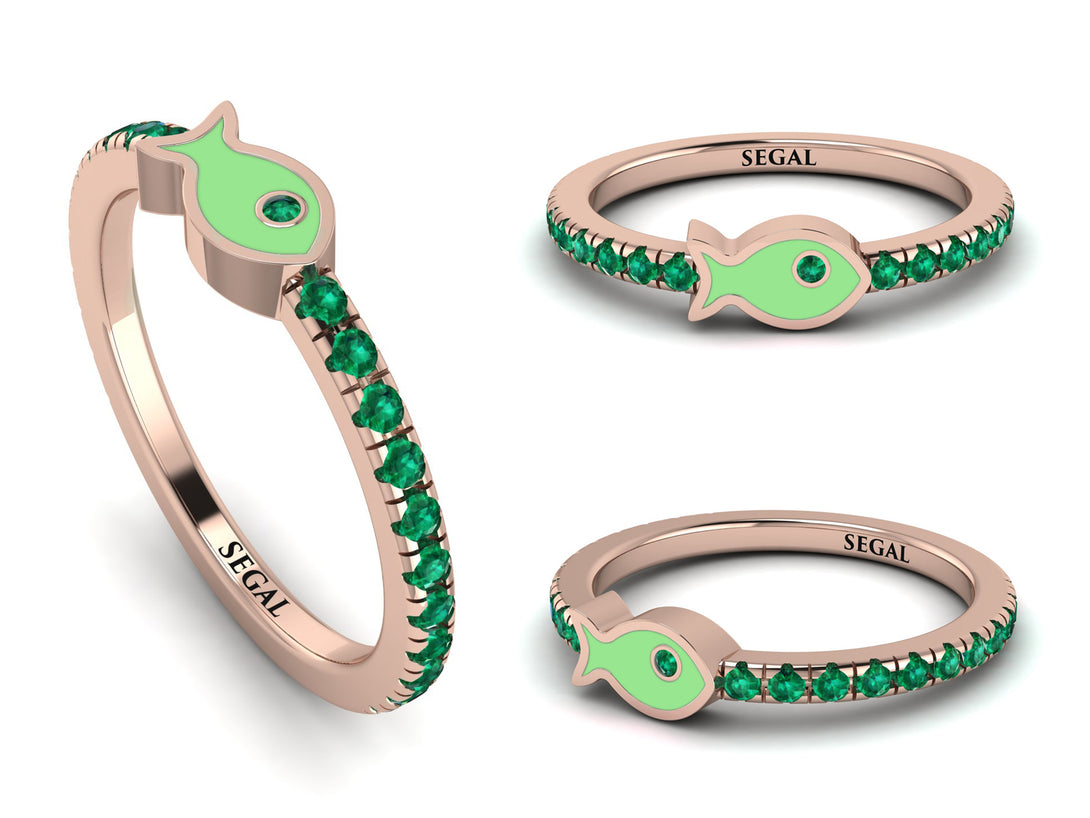 Elegant Enamel Fish Emerald Ring - Fish No. 5