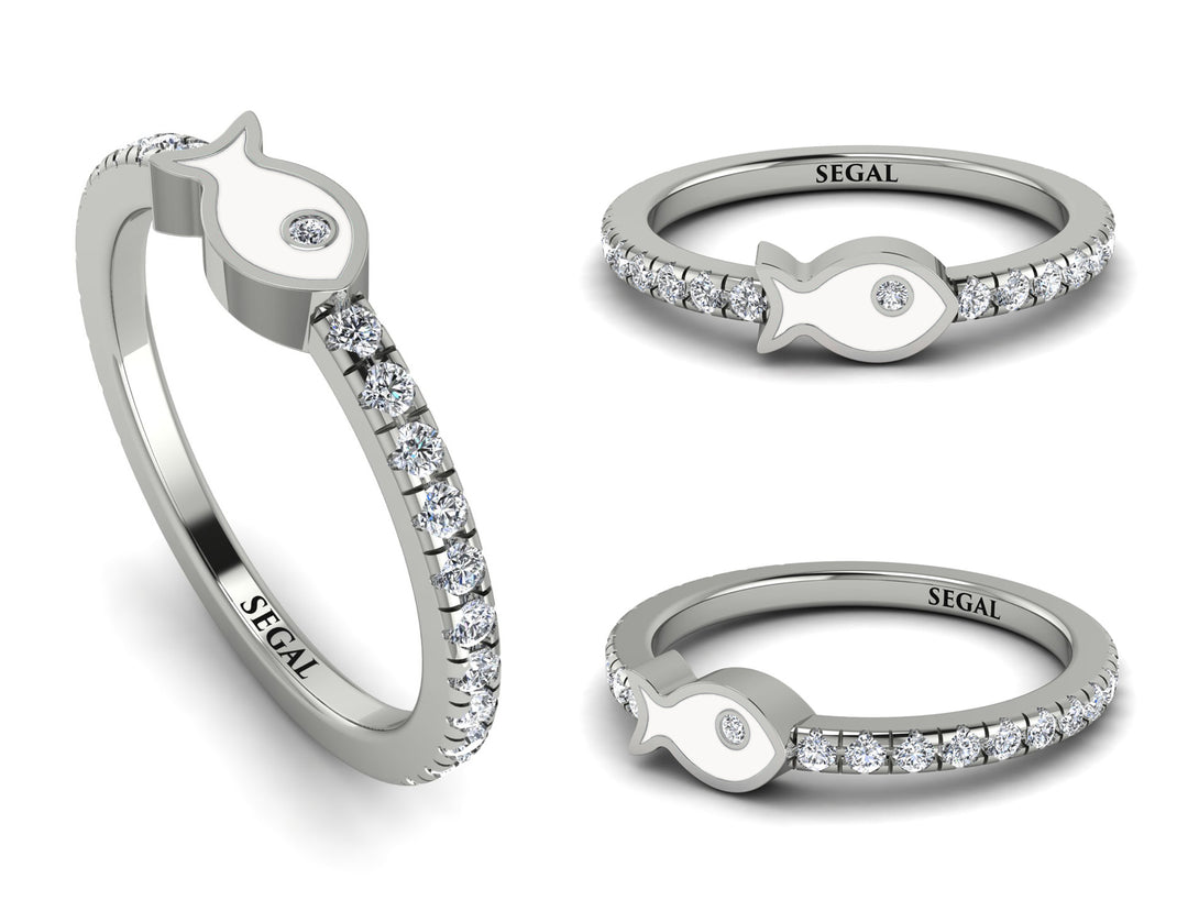 Elegant Enamel Fish Diamond Ring - Fish No. 3