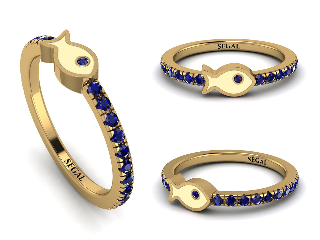 Elegant Enamel Fish Sapphire Ring - Fish No. 13